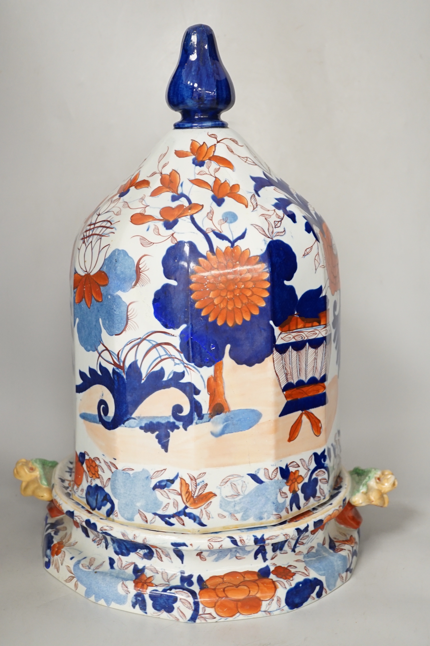 A large Mason's ironstone Imari pattern cheese dish and cover, c.1835, 46cm high